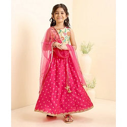 Babyhug Sleeveless Embroidered Choli Lehenga & Dupatta Set - Multicolor