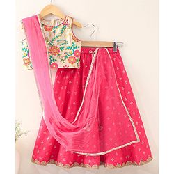 Babyhug Sleeveless Embroidered Choli Lehenga & Dupatta Set - Multicolor
