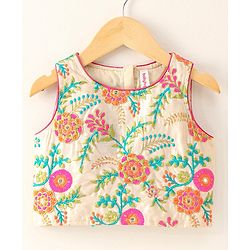 Babyhug Sleeveless Embroidered Choli Lehenga & Dupatta Set - Multicolor