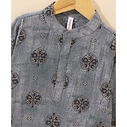 Babyhug Cotton Full Sleeves Kurta & Dhoti Set Ethnic Print - Navy Blue