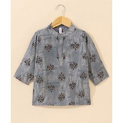 Babyhug Cotton Full Sleeves Kurta & Dhoti Set Ethnic Print - Navy Blue