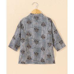 Babyhug Cotton Full Sleeves Kurta & Dhoti Set Ethnic Print - Navy Blue