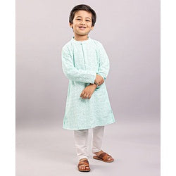 Babyhug Full Sleeves Cotton Solid Kurta Pyjama Set - Sea Green