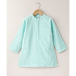 Babyhug Full Sleeves Cotton Solid Kurta Pyjama Set - Sea Green