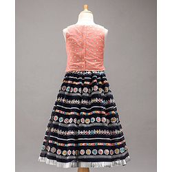 Babyhug Sleeveless Embroidered Choli & Flared Lehenga with Dupatta - Peach Navy