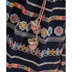 Babyhug Sleeveless Embroidered Choli & Flared Lehenga with Dupatta - Peach Navy