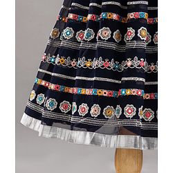 Babyhug Sleeveless Embroidered Choli & Flared Lehenga with Dupatta - Peach Navy