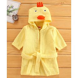 Babyhug Three Fourth Sleeves Hooded Bath Robe Duck Design - Yellow