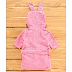 Babyhug Three Fourth Sleeves Hooded Bath Robe Bunny Design - Pink