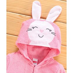 Babyhug Three Fourth Sleeves Hooded Bath Robe Bunny Design - Pink