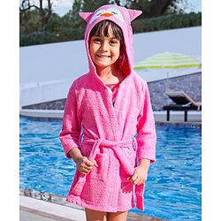 Babyhug Three Fourth Sleeves Hooded Bath Robe Bunny Design - Pink