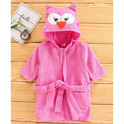 Babyhug Three Fourth Sleeves Hooded Bath Robe Bunny Design - Pink