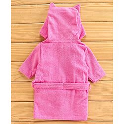 Babyhug Three Fourth Sleeves Hooded Bath Robe Bunny Design - Pink