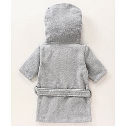 Babyhug Three Fourth Sleeves Elephant Design Woven Terry Bath Robe - Grey