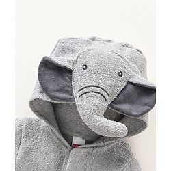Babyhug Three Fourth Sleeves Elephant Design Woven Terry Bath Robe - Grey