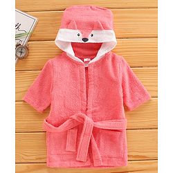 Babyhug Three Fourth Sleeves Hooded Bath Robe Fox Design - Pink
