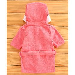Babyhug Three Fourth Sleeves Hooded Bath Robe Fox Design - Pink