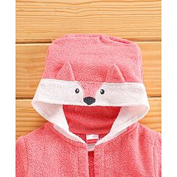 Babyhug Three Fourth Sleeves Hooded Bath Robe Fox Design - Pink
