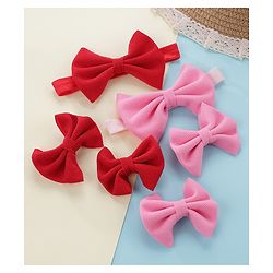 Babyhug Headbands & Hair Clips Pack of 6 - Pink Red
