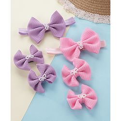 Babyhug Headbands & Hair Clips Set of 6 - Pink Purple