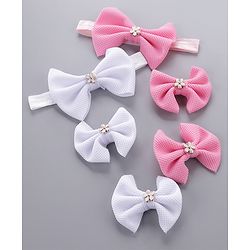 Babyhug Headbands & Hair Clips Pack of 6 - Pink White
