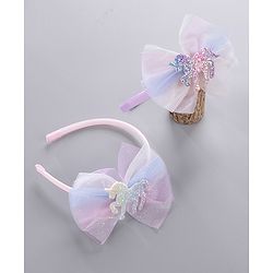 Babyhug Hair Bands Unicorn Embellished Bow Pack Of 2 - Pink & Purple