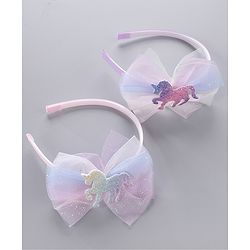 Babyhug Hair Bands Unicorn Embellished Bow Pack Of 2 - Pink & Purple
