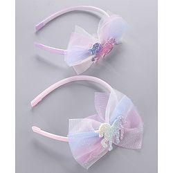 Babyhug Hair Bands Unicorn Embellished Bow Pack Of 2 - Pink & Purple