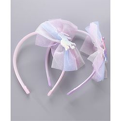 Babyhug Hair Bands Unicorn Embellished Bow Pack Of 2 - Pink & Purple