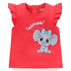 Babyhug 100% Cotton Knit Half Sleeves T-Shirt With Ballerina Shoes Glitter Graphics & Frill Detailing - Red main image 1