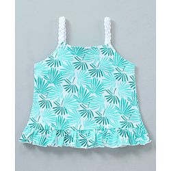 Babyhug Singlet Sleeves Top Leaf Print - White Blue