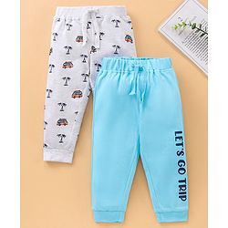 Babyhug Full Length Printed Knitted Lounge Pants Pack of 2 - Grey Blue