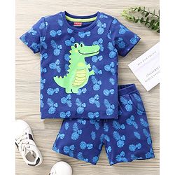 Babyhug Half Sleeves T-Shirt & Shorts Set Dino Print - Blue