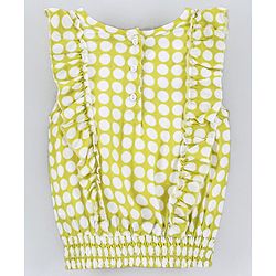 Babyhug Sleeveless Printed Rayon Top With Elasticated Hemline And Frill Detailing-Lime Green