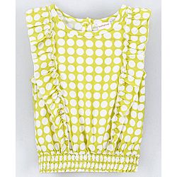Babyhug Sleeveless Printed Rayon Top With Elasticated Hemline And Frill Detailing-Lime Green