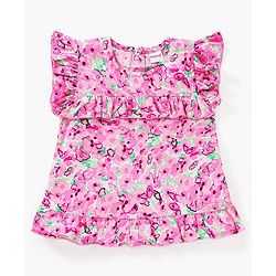 Babyhug Frill Sleeves Rayon Top With Floral Print- White