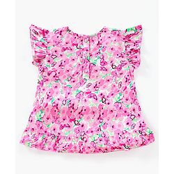 Babyhug Frill Sleeves Rayon Top With Floral Print- White