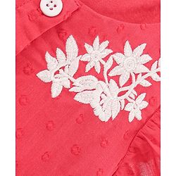 Babyhug 100% Cotton Cap Sleeves Floral Embroidered Frock - Red