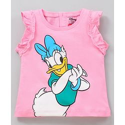 Babyhug Frill Sleeves Cotton T-Shirts Disney Daisy Duck Print - Pink