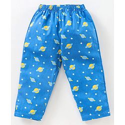 Babyhug Half Sleeves Woven Night Suit Stars & Planets Print - Navy