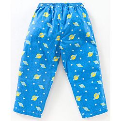 Babyhug Half Sleeves Woven Night Suit Stars & Planets Print - Navy