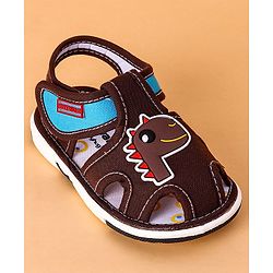 Cute Walk by Babyhug Open Toe Sandals with Velcro Closure Dino Patch - Coffee