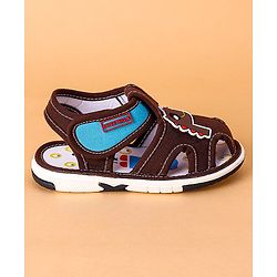 Cute Walk by Babyhug Open Toe Sandals with Velcro Closure Dino Patch - Coffee