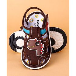 Cute Walk by Babyhug Open Toe Sandals with Velcro Closure Dino Patch - Coffee