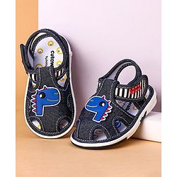 Cute Walk by Babyhug Open Toe Sandals with Velcro Closure Dino Patch - Coffee