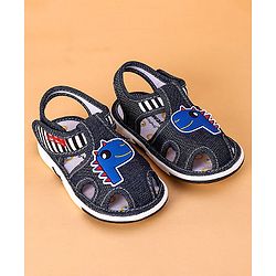 Cute Walk by Babyhug Open Toe Sandals with Velcro Closure Dino Patch - Coffee