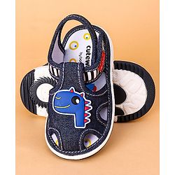 Cute Walk by Babyhug Open Toe Sandals with Velcro Closure Dino Patch - Coffee