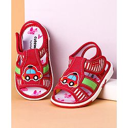 Cute Walk by Babyhug Open Toe Sandals with Velcro Closure Car Patch -  Red