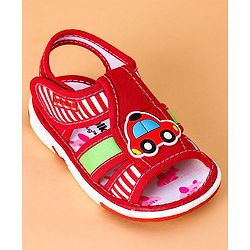Cute Walk by Babyhug Open Toe Sandals with Velcro Closure Car Patch -  Red