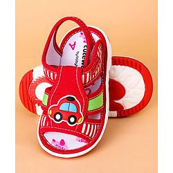 Cute Walk by Babyhug Open Toe Sandals with Velcro Closure Car Patch -  Red